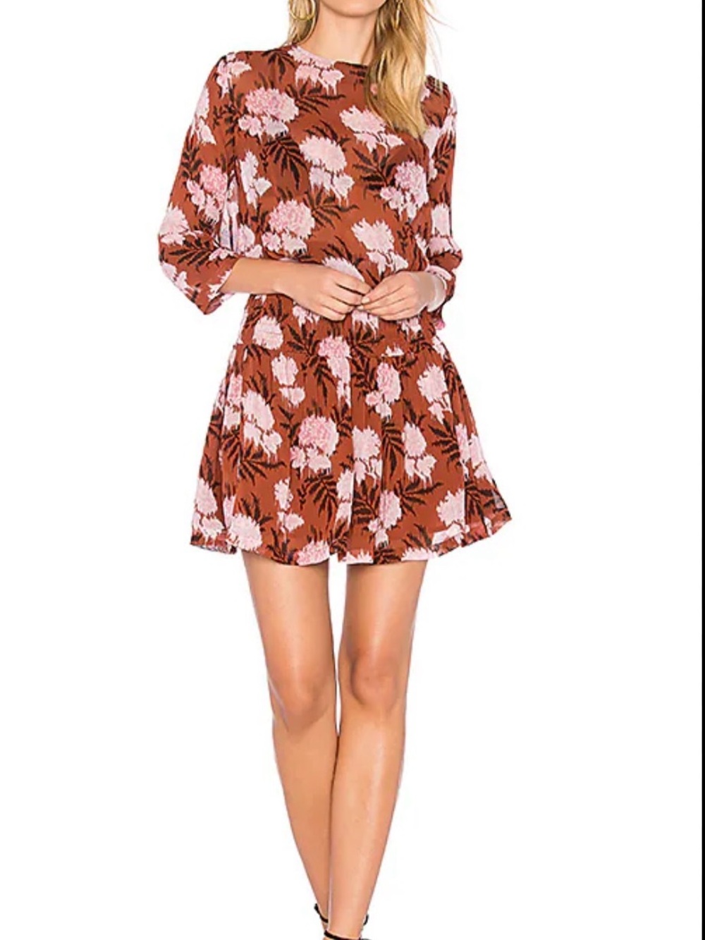 Ganni Mini Dress with Pink and Brown Floral Print sz. 38/6